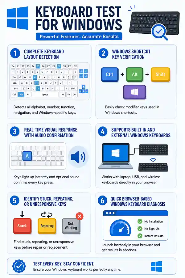 Features of Windows Keyboard Tester tool